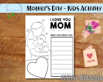 Mother's Day Card| Children's Craft Activity for Mother's Day| Digital Download 8.5 x 11 inch print size