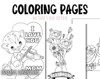 Mother’s Day Coloring Book Printable | Kids Coloring Pages for Mom | Digital Download Gift Activity