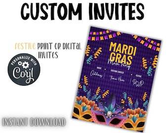 Customizable Mardi Gras Party Invitation (Digital Print)
