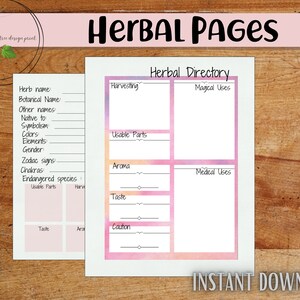 Kräuterseiten für ätherische Öle und Verwendungen| Log Pflanzliche Heilmittel, Kräutergarten Journal| Digitaler Download Druckgröße 8,5 x 11