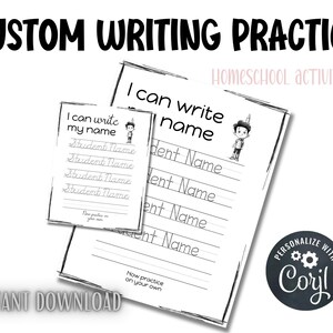 Name Writing | Custom Name Sheet for Kids, Tracing Practice Printable to Learn Print & Cursive Penmanship | Digital Download