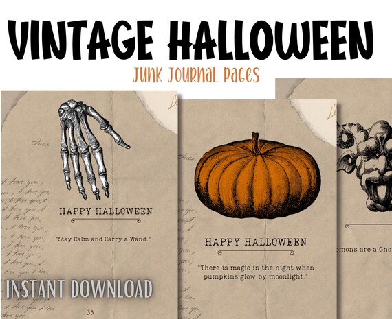 Vintage Halloween Journal Pages: Spooky Scrapbook Inserts (Digital Download)