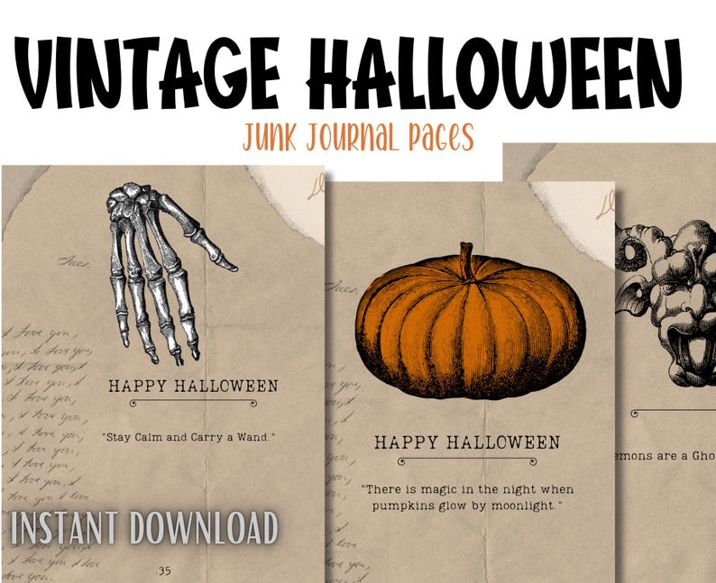 Vintage Halloween Journal Pages: Spooky Scrapbook Inserts (Digital Download) image 1
