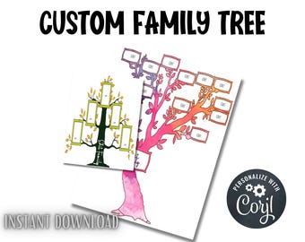 Family Tree Chart Template: Genealogy Photo Collage (Digital Download)