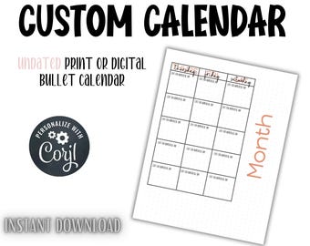 Undated Monthly Calendar Spread: Editable Digital Planner (8.5 x 11) (Digital Download) | Bullet Journaling
