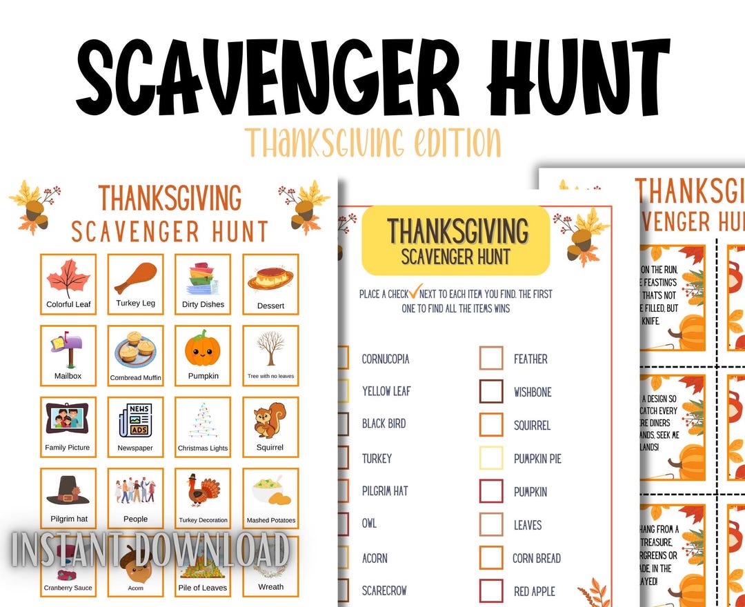 Thanksgiving Scavenger Hunt | Fun Fall Activity for Kids | Family Game ...