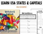 USA States & Capitals Workbook: Elementary Homeschool Activities (Digital Download)