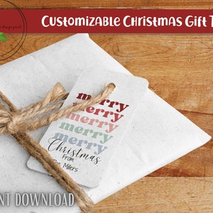Printable Modern Colorful Merry Christmas Gift Tag | Christmas Party, Favor | Editable and Custom Merry Christmas Digital Download