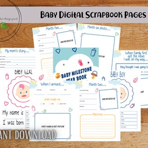 Baby Milestone Year Book | Baby Memory Book | Baby&#39;s First Holiday | Digital Baby Photo Scrapbook Pages