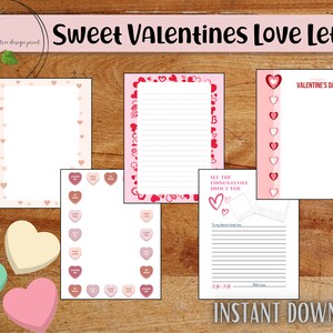 Carta dulce del día de San Valentín / Papel de escritura estacionario para notas de amor / Descarga digital 8,5 x 11 pulgadas