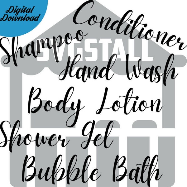 Complete set of bathroom bottle label SVG's including baby bottle labels, Cricut, Instant download