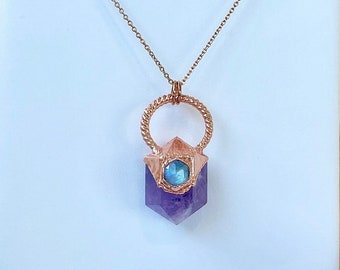THIRD EYE - Amethyst Rainbow Moonstone Copper Protection Amulet Necklace