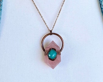 SELF - Rose Quartz Amazonite Copper Protection Amulet Necklace