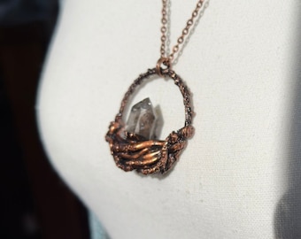 Medusa Herkimer Diamond Crystal Amulet - Copper with free necklace chain