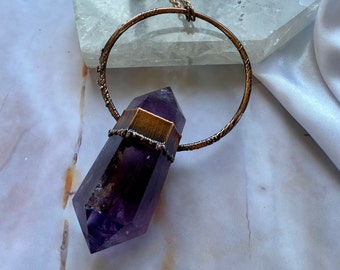 Large Amethyst Crystal Wand Necklace - Protection Amulet