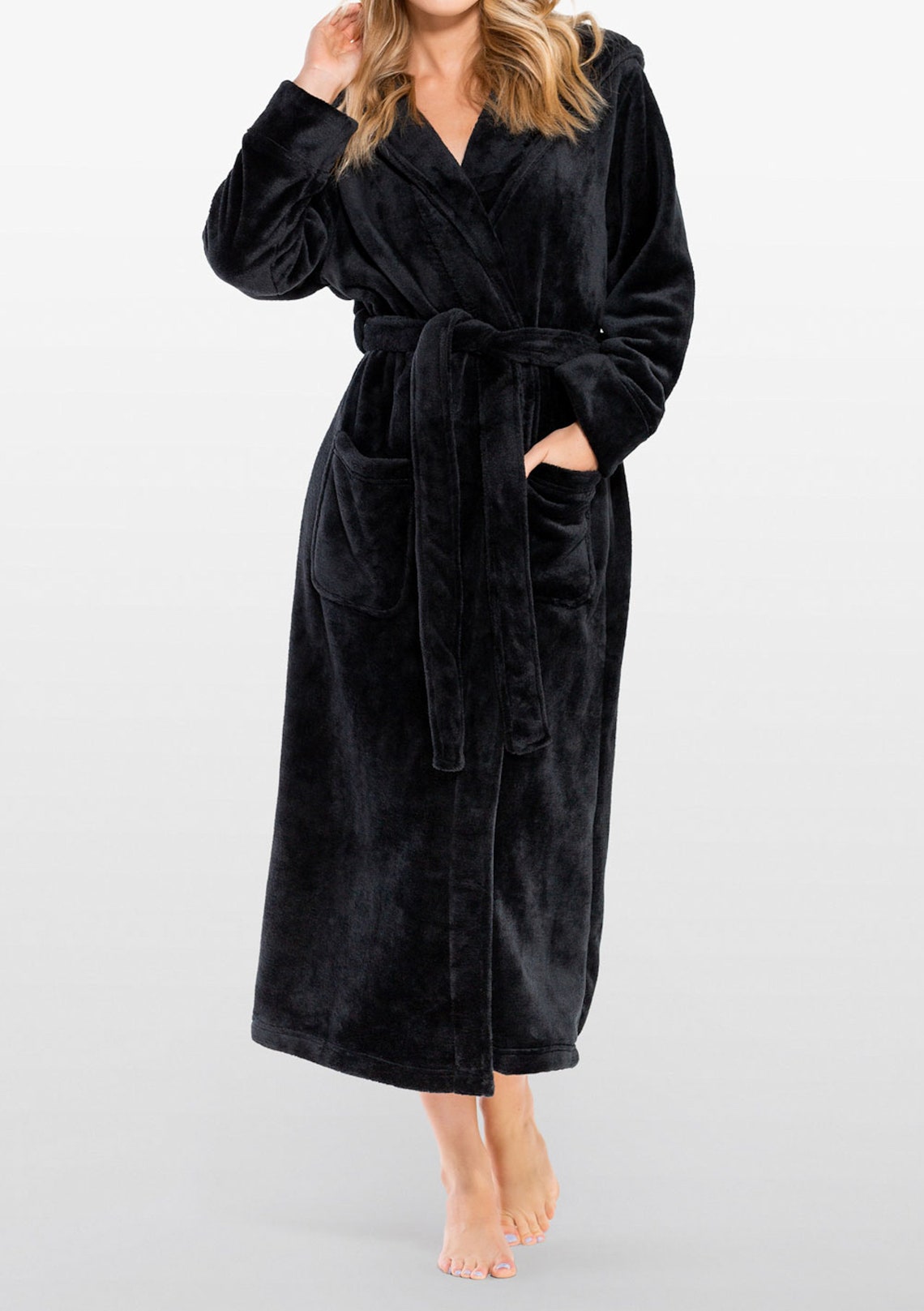 Black Personalized Premium Hooded Plush Robe for Men and Women - Etsy