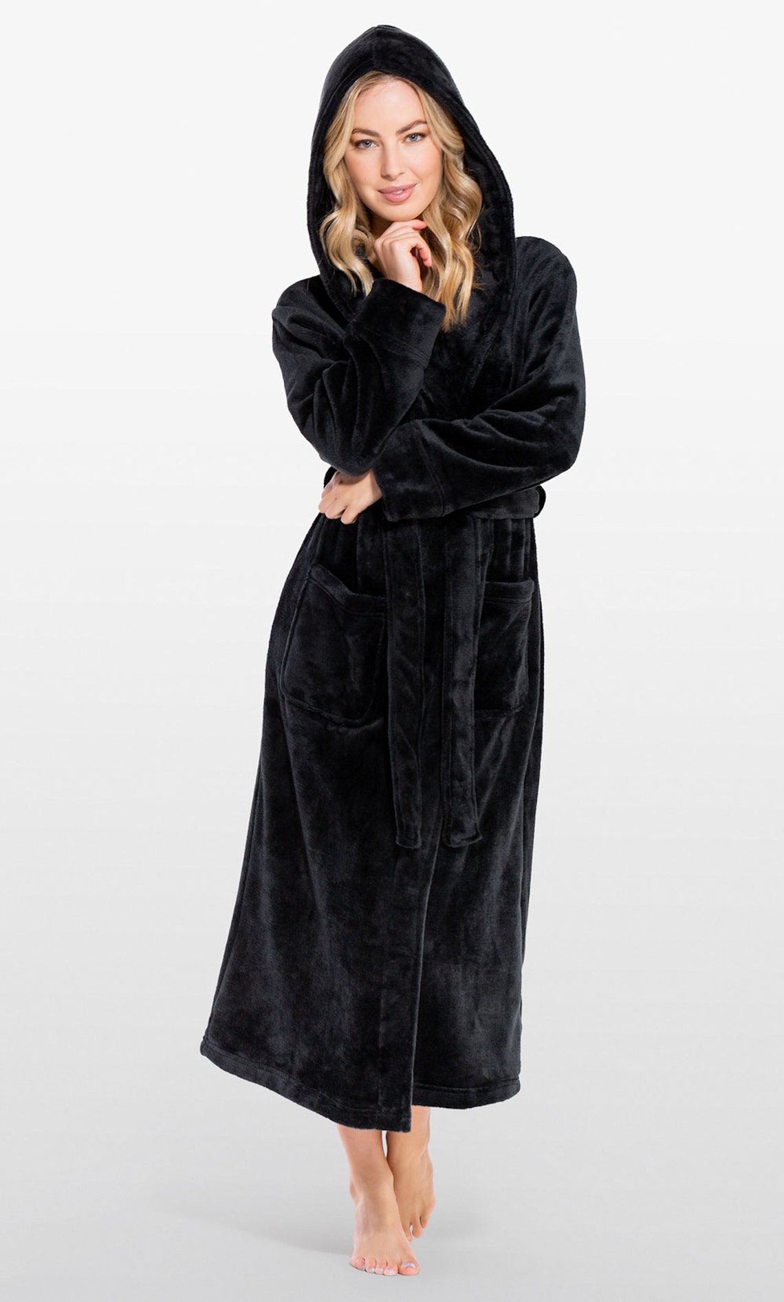 Black Personalized Premium Hooded Plush Robe for Men and Women Etsy