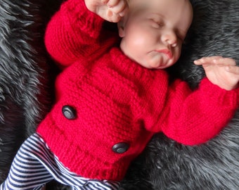 Newborn baby boys hand knitted jumper / sweater with textured car detail. Newborn - 3month.  Great gift / baby shower idea.