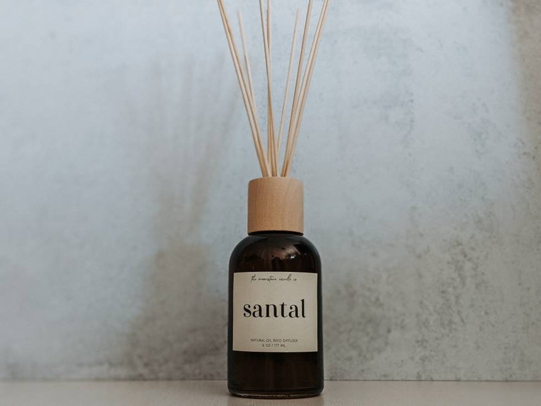 Santal All Natural Oil Reed Diffuser Amber Glass Bottle Flame Free ...