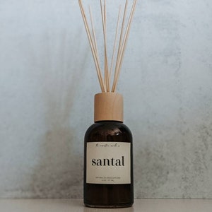 Santal All Natural Oil Reed Diffuser Amber Glass Bottle Flame Free Fragrance Modern Scent