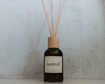 Santal All Natural Oil Reed Diffuser Amber Glass Bottle Flame Free Fragrance Modern Scent