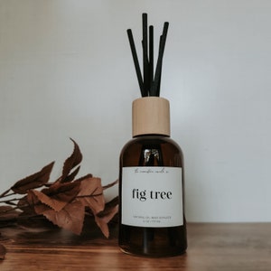 Fig Tree All Natural Oil Reed Diffuser Amber Glass Bottle Flame Free Fragrance Fall Scent