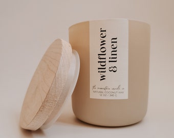 Wildflower + Linen Natural Coconut Wax Candle Modern Scent Wooden Wick