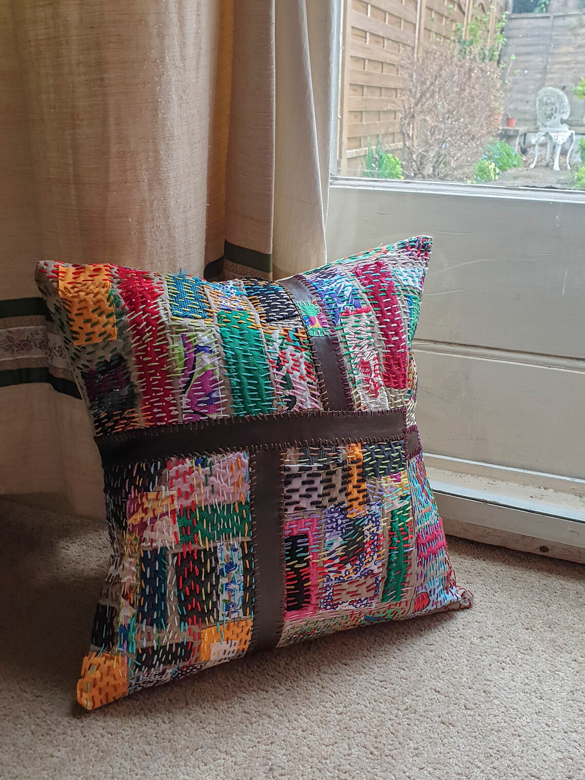 Boro Embroidery Mix Fabric Cushion Cover Etsy