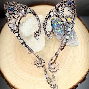 Wire Woven Multi Gemstone Antiqued Copper Elven Ear Cuffs