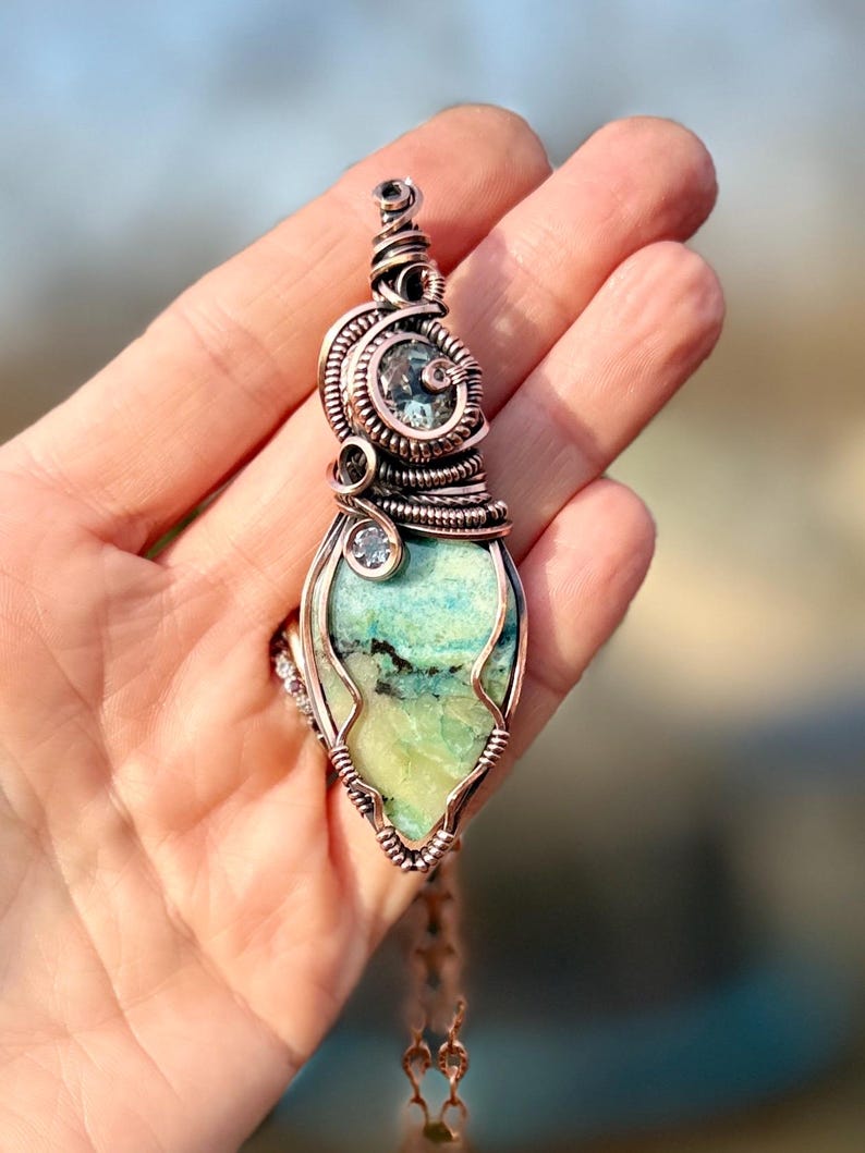 Blue Opalized Petrified Wood Wire Wrapped Statement Pendant - Etsy