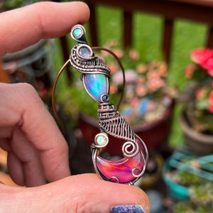 Wire Woven Aurora Moon Aurora Opal Tower Pendant
