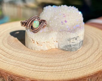 Size 9 Copper Wire Wrapped Ethiopian Opal Ring