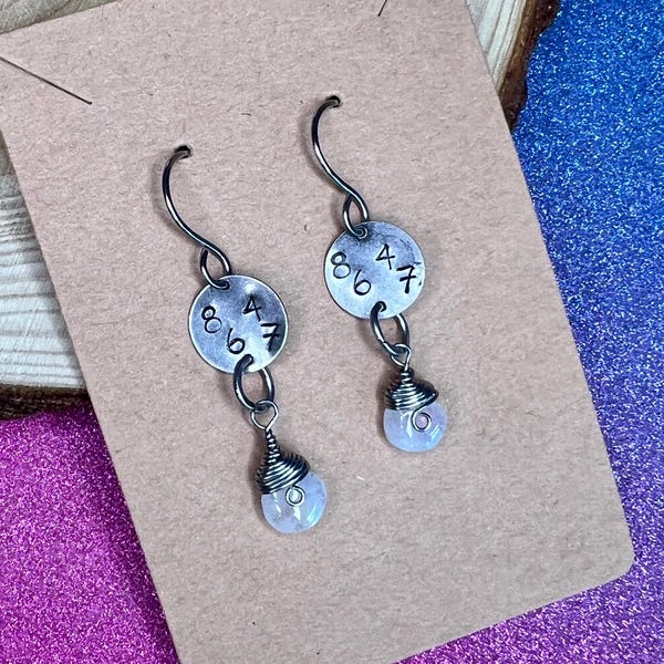 Hand Stamped Silver Plated Disk 8647 Protest Dangle Earrings