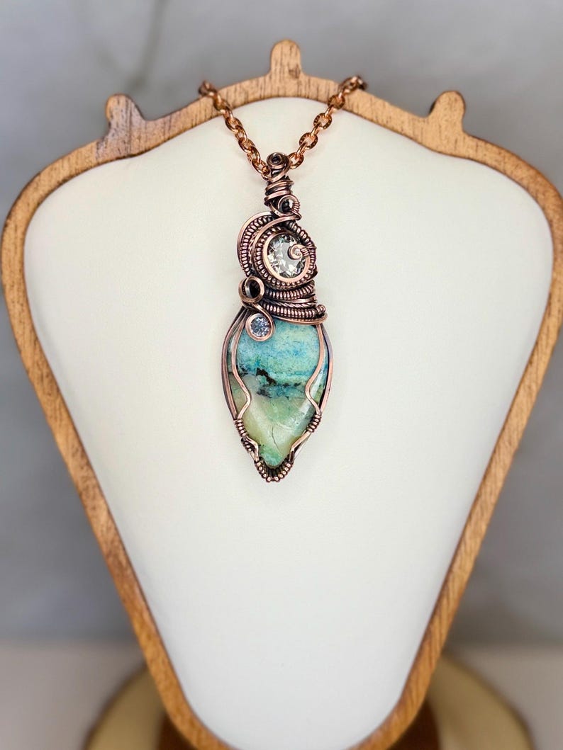 Blue Opalized Petrified Wood Wire Wrapped Statement Pendant - Etsy