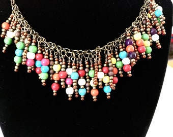 Boho beaded charm necklace