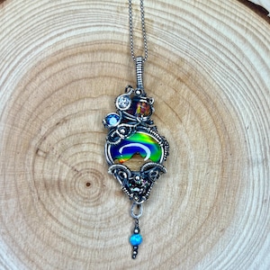 Wire Wrapped Aurora Opal Mountain Pendant