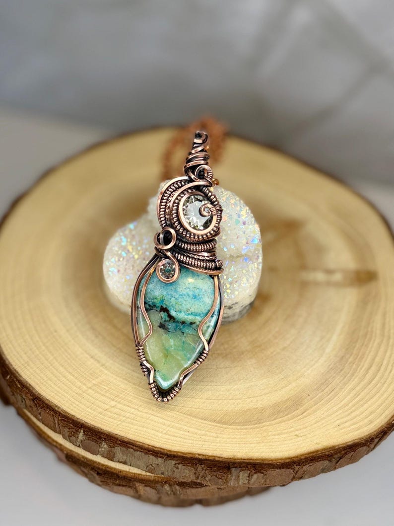 Blue Opalized Petrified Wood Wire Wrapped Statement Pendant - Etsy