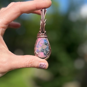 Wire Wrapped Cobalt Calcite Pendant