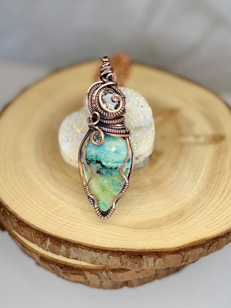 Blue Opalized Petrified Wood Wire Wrapped Statement Pendant - Etsy