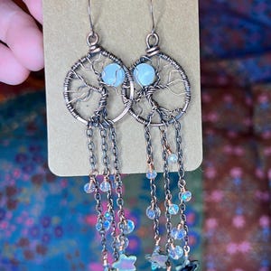 Wire Woven Copper Tree of Life Statement Dangle Earrings