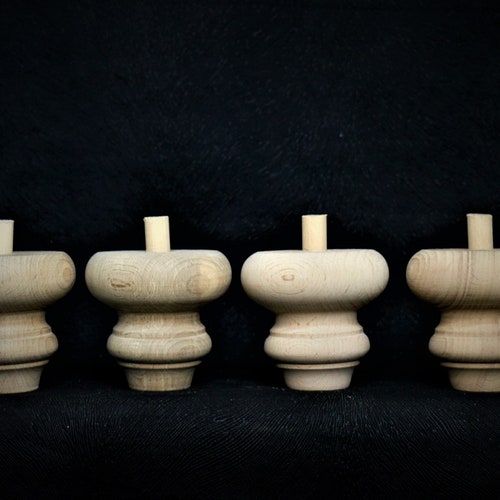 Set of 4 Wooden Handmade Woodturning Legs Feet For Decoration Replacement Raw Feet Legs Furniture And Upholstery Manufacturing Or Diy