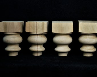 Set of 4 Farmhouse Sofa Handmade Unfinished Turned Legs Feet Furniture Hack Wood Ready to Paint or Stain legs