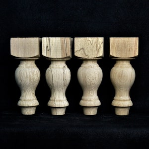 Set of 4 Furniture Coffee Table Wood Legs Feet Raw Made By Hand Woodturning Wood Ready to Paint or Stain legs