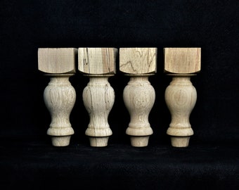 Set of 4 Furniture Coffee Table Wood Legs Feet Raw Made By Hand Woodturning Wood Ready to Paint or Stain legs