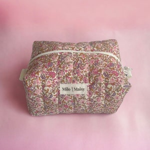 Ditsy Pink Floral Handmade Quilted Boxy Makeup Bag with lining & zipper Mini/Medium/Large image 8