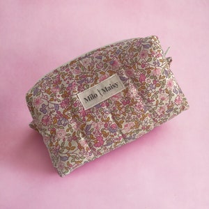 Ditsy Pink Floral Handmade Quilted Boxy Makeup Bag with lining & zipper Mini/Medium/Large image 7