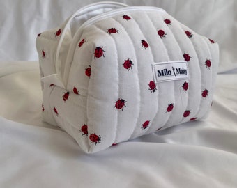 Medium Ladybug Handmade Quilted Makeup Bag with lining & Zipper