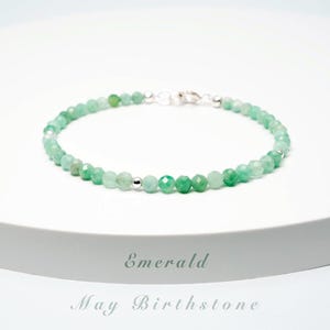 Dainty Emerald Bracelet: 14K Gold Filled, Sterling Silver. Natural 3mm Green Gemstones, May Birthstone Bracelet. Handmade Beaded Jewelry