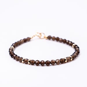 Smoky Quartz Bracelet–Sterling Silver or Gold Filled. Natural 4mm Gemstone Beads. Handmade Crystal Bracelet