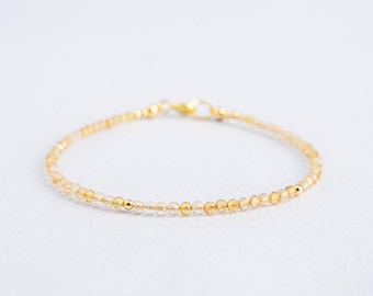 Citrine Bracelet – 14k Gold Filled or Sterling Silver, Natural 2mm Gemstones Beads, November Birthstone, Dainty Stacking Bracelet